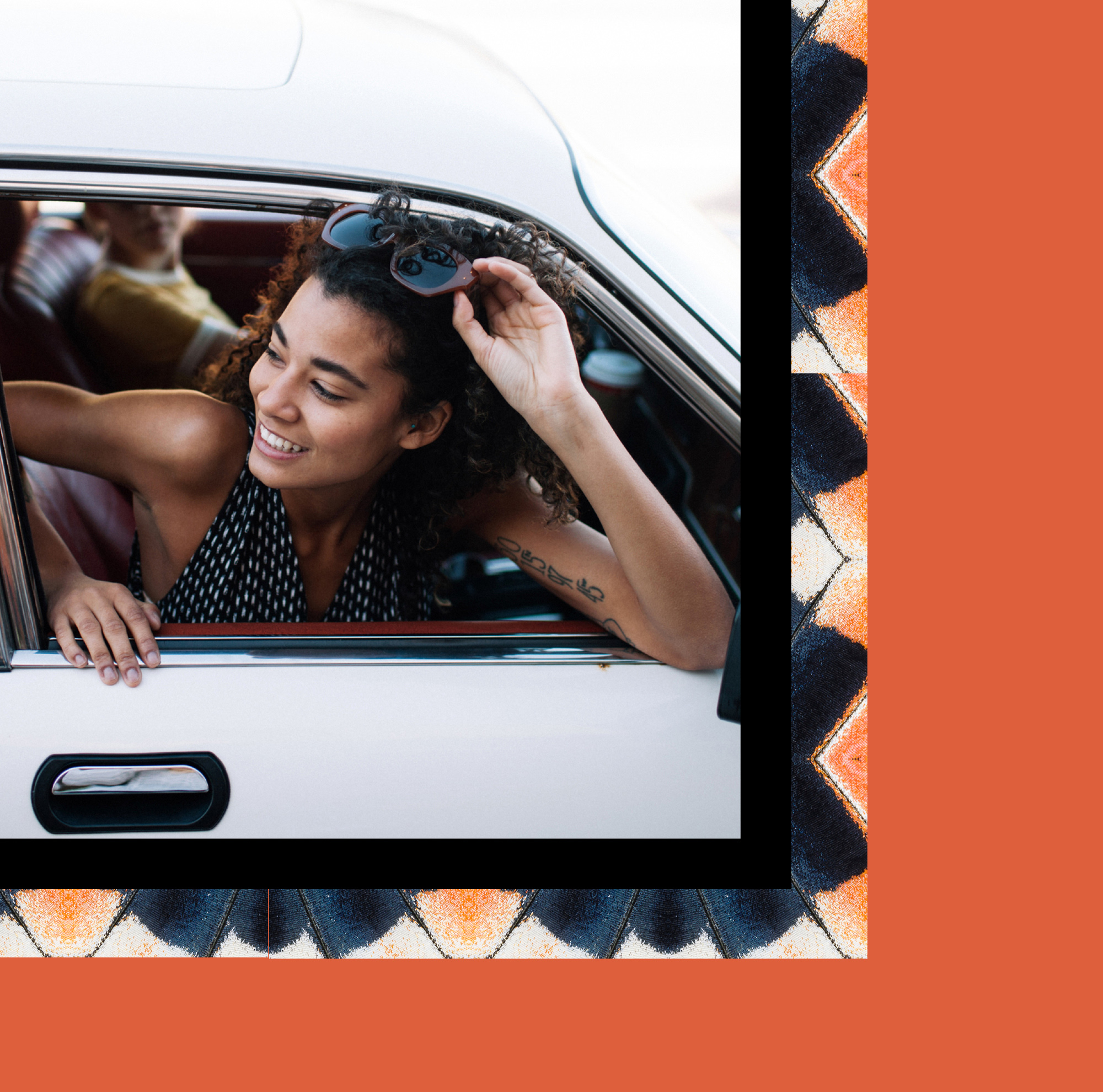 Accent photo with stylish girl in car 